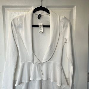 White Peplum Blazer Top